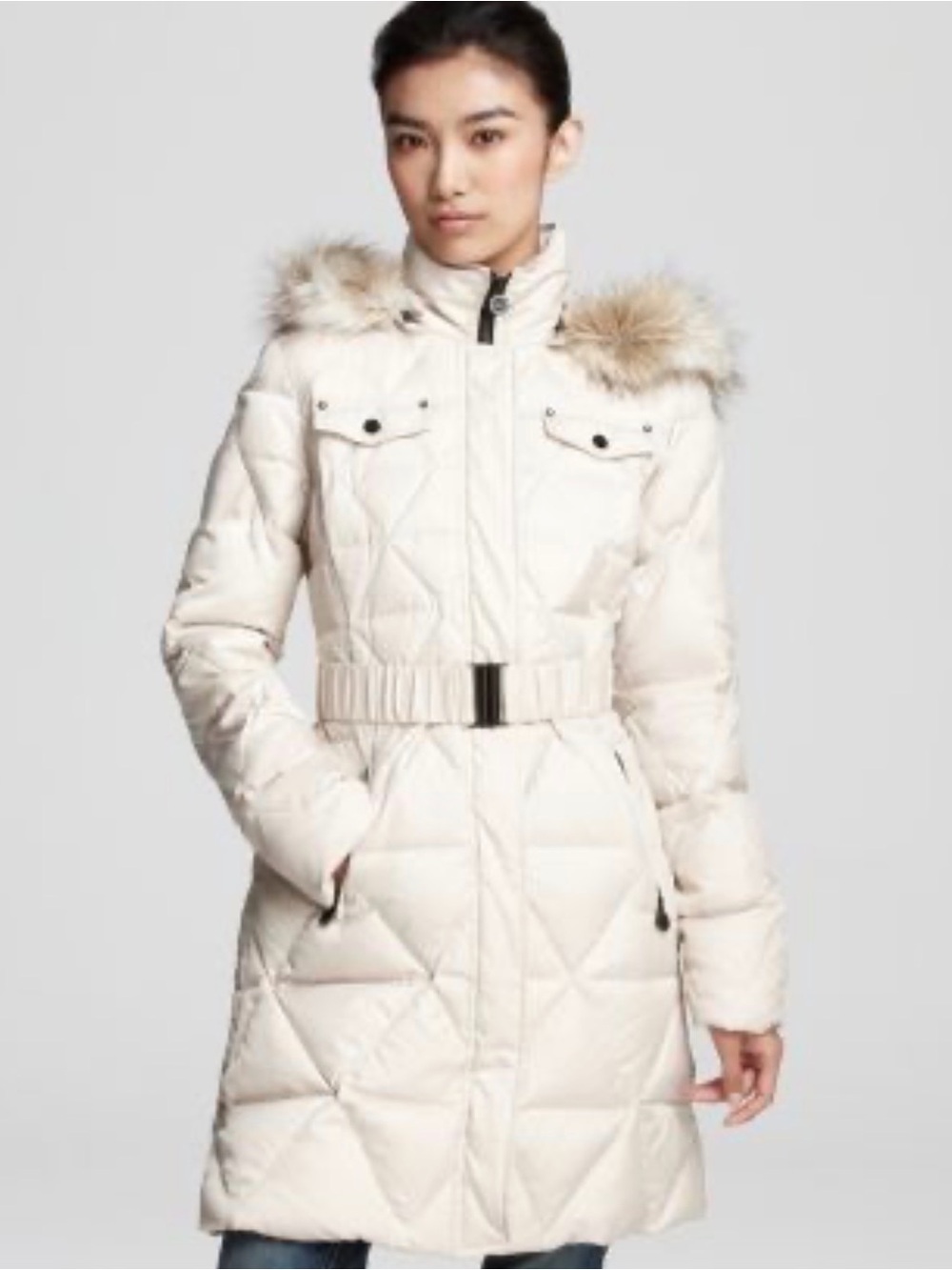 Laundry by Shelli Segal Women’s
Quilted Down Jacket with Belt & Faux Fur Hood